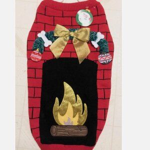 NWT MERRY & BRIGHT DOG CHRISTMAS HOLIDAY RED SWEATER MEDIUM FIREPLACE SPARKLE